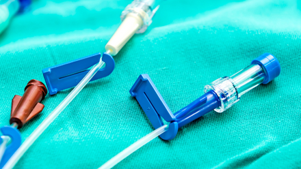 A blue catheter tube