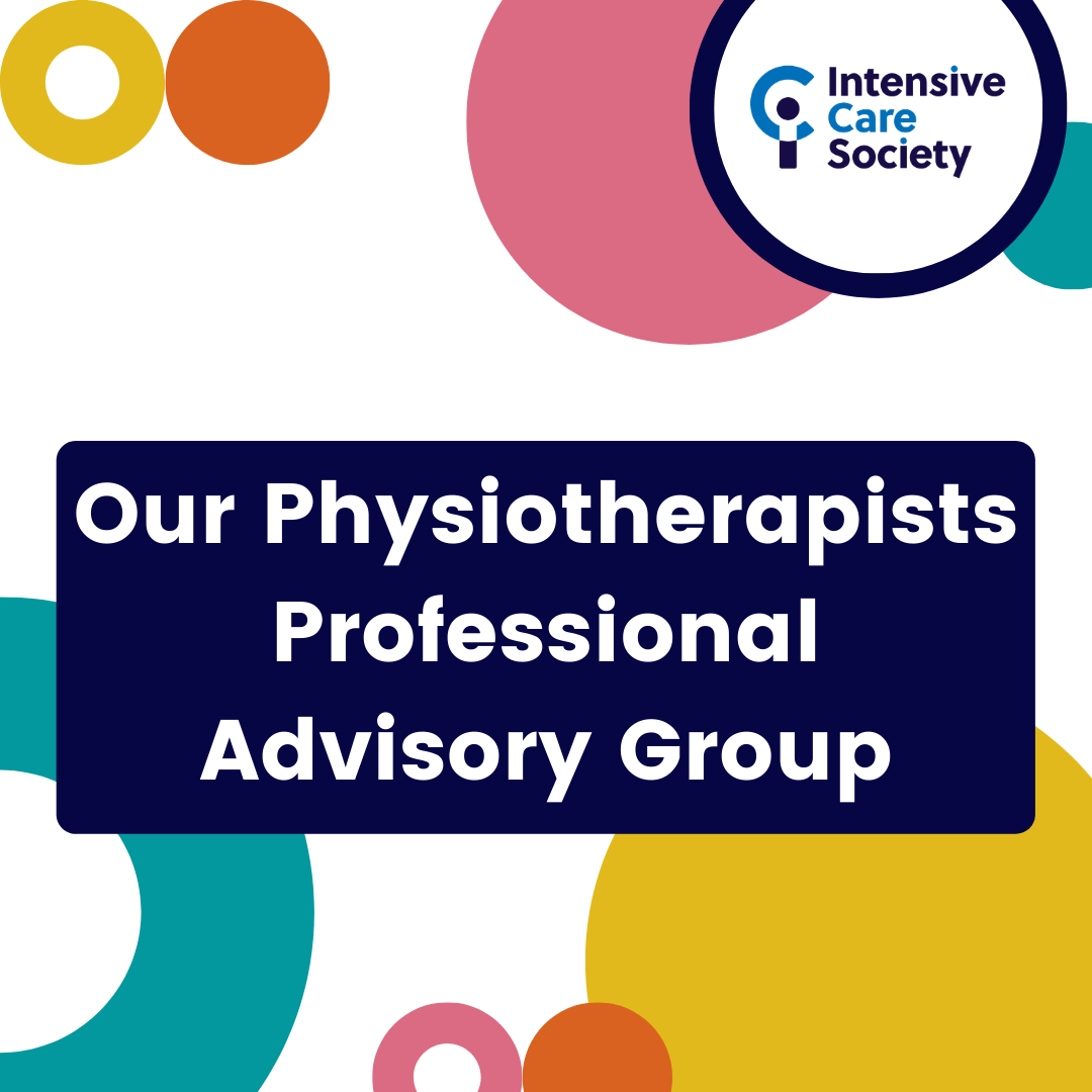A square image with pink, orange, yellow and teal circles, and a navy overlay which says "Our Physiotherapists Professional Advisory Group"