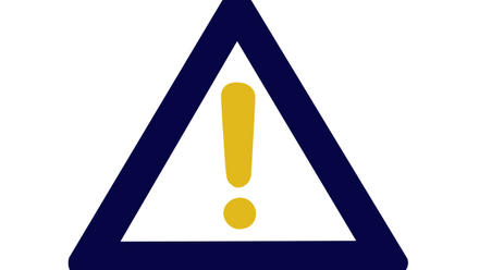 A yellow exclamation mark inside a navy triangle.